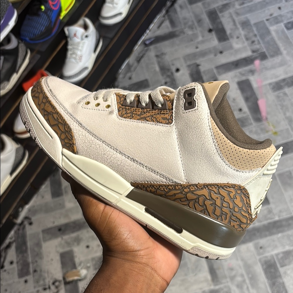 Jordan Cream and Brown Sneakers with Elephant Print